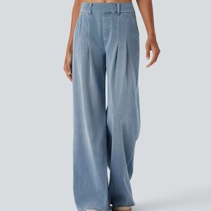 Halara Flex Mid Rise Wide Leg Jeans Large Malibu Blue Denim Light Wash NWT